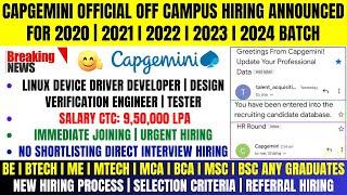 Capgemini Biggest New Hiring Announcement | Capgemini OFF Campus Drive For 2024 | 2023 | 2022 Batch