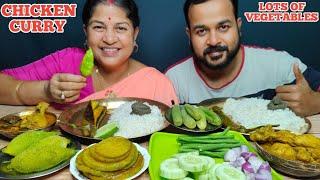 Chicken Curry & Lots Of Vegetables,Salad,King Chilli With Rice Mukbang Eating Show