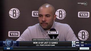 Head Coach Jordi Fernández after the Nets' 119-135 loss over the Grizzlies