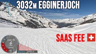 [4K] Skiing Saas Fee, 3032m Egginerjoch to Felskin - Last Ski Day, Wallis Switzerland, GoPro HERO11