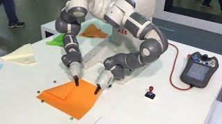 Dual-Arm Collaborative YuMi Robot makes paper aeroplanes - ABB Robotics