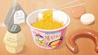 CARBO FIRE NOODLES 까르보 불닭볶음면 편의점 애니먹방 (재업로드) / animation mukbang