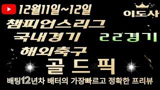 [토토분석][해외축구분석][스포츠토토][스포츠분석] 12월11일~12월12일 국내경기 / 챔피언스리그 / 국내농구 / 국내배구 / 축구토토  22경기 프리뷰 (목차확인)(4K)