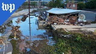 Drone footage shows flood damage in Asheville, N.C.