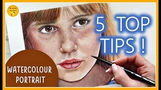 WATERCOLOUR PORTRAIT -  5 TOP TIPS for beginners | How to paint SKIN in WATERCOLOR (TUTORIAL)