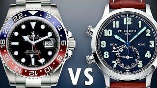 Rolex GMT-Master 2 "Pepsi" vs Patek Philippe 5524G Calatrava Pilot Travel Time 116719 BLRO v 5524G