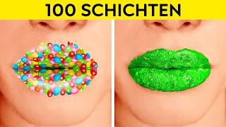 100 SCHICHTEN HERAUSFORDERUNG || 100 Schichten Make-up, Klebeband und Nägel von 123 GO! GOLD