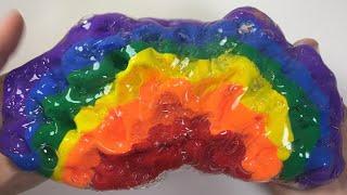 [Slime asmr]추억팔이 하며 무지개 슬라임 섞기 Making rainbow slime ASMR |Satisfying Mixing