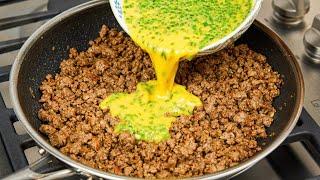 Just Pour the Egg over the Ground beef and the Result will be Amazing  2 Simple Recipes!