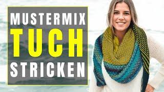 Farbenfrohes Tuch im Mustermix stricken - Tutorial