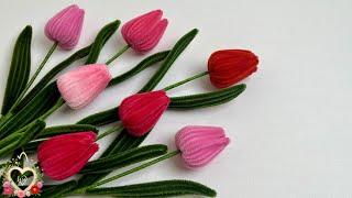 DIY - How to make super easy 3-petal tulips using a Pipe cleaner. Surely you will be successful !