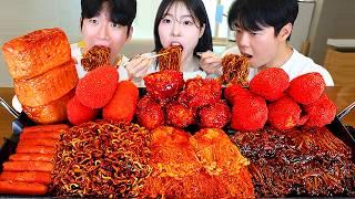ASMR MUKBANG| Cheetos Chicken, Fire Spicy Mushrooms, Black bean Noodles, Cheese Hot dog, Spam.