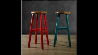 Wooden bar stool dining tables and chairs barstool European-style blue worn