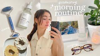 productive morning routine  | skincare, workout, healthy habits, college work