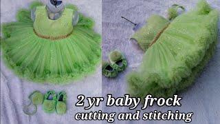 Designer net baby frock cutting and stitching/2yr baby/Party wear dress for kids/Back bow attached