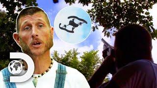 Josh Owens Shoots Down A SPYING Drone Hovering Above His Underground Still | Moonshiners