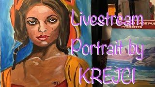 Richard Krejci  is live! Sketch and Paint Brazilian Lady in acrylic !