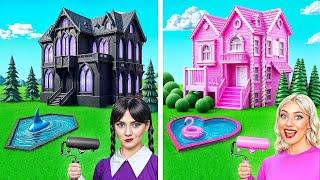 Wednesday vs Barbie One Colored House Challenge | Crazy Challenge by Multi DO Smile