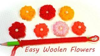 5 Minute Super Easy Woolen Flower with Pencil|  No Crochet Yarn Flowers||Hand Embroidery Hack