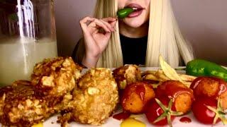 Asmr Mukbang Eatingshow Cheese ballsfried mushroom موکبانگ ایرانی اسمرفود قارچ سوخاری توپک پنیری