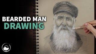 Drawing a Portrait of a Bearded Man | Graphite & White Charcoal | Time Lapse