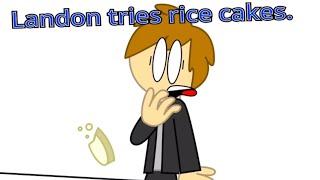 Landon tries rice cakes