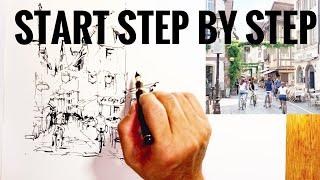 Urban Sketching - Start with Simple Steps/Loose Style Ink Sketching/Fude nib fountain Pen