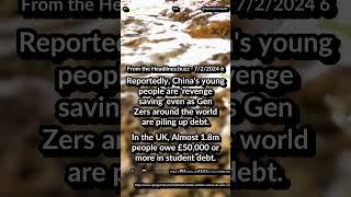 China young revenge save. Gen Z world in debt. UK 1.8m £50K+ student debt. Germany Shoplifters: 4.1B
