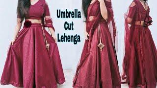 Umbrella cut lehenga !! Cutting and stitching full tutorial ! easy and simple double Circle lehenga!