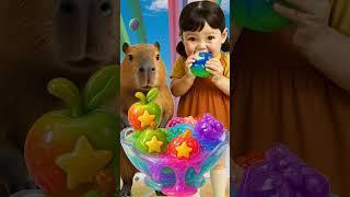 Capybara & Girl Eat Magic Fruit Candy! Rainbow Tasting Adventure 
