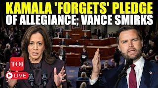 US Swearing-In LIVE | JD Vance Snickers As Kamala Harris ‘Forgets’ Pledge Of Allegiance | WATCH