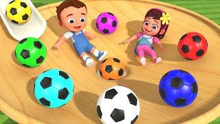 Learn Colors for Children with Little Babies Fun Play Soccer Balls Sliding Wooden ToySet 3D Kids Edu