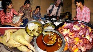 white feather yellow chicken curry  in the village with rice in dharme's family || rural Nepal ||