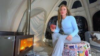 CAMPING IN HEAVY SNOW WITH INFLATABLE HOT TENT ︎ CAMP ASMR