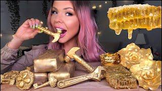 ASMR GOLD HONEYCOMB, EDIBLE TOOLS, JEWELRY, ROSES, KEYS, 24 KARAT GOLD CHICKEN NUGGETS MUKBANG 먹방