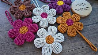 Very Pretty! How to crochet flower hanging accessory | Crochet flower keychain