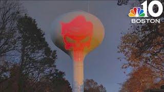 New Trump 'Punisher' skull image projected on Hanson water tower