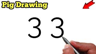 Pig Drawing | how to draw pig from number 33 | number drawing