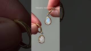 Linjer Jewelry: Rainbow Moonstone Drop Earrings with Blue Gems