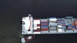 Aerial Drone Video of Cargo Ship Seatrade Orange Delaware River Philadelphia