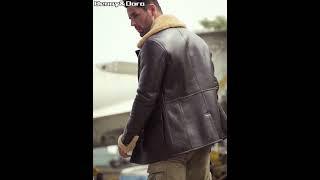 Denny&Dora Men's Brown Sheepskin Shearing Aviator Jacket for Airforce Style