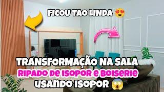 TRANSFORMEI A SALA COM RIPADO DE ISOPOR E BOISERIE FICOU TAO LINDA