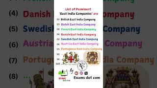 List of East India Companies #gk #gkquestions #exam #top #currentaffairs #eastindiacompany