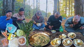 Cooking Chicken Thukpa with Boiled Eggs in the Jungle