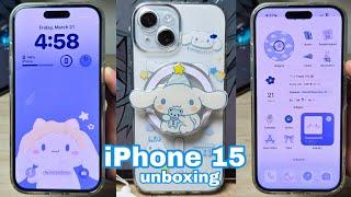 Iphone 15 (blue) 2025 ️ aesthetic unboxing camera test, accessories, cute cases, set up