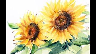 Watercolor Sunflowers Painting Demo