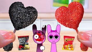 OMG Incredibox Sprunki!  Miniature Cheetos Takis Chicken Lollipop Heart Shape  Tina Mini Cooking