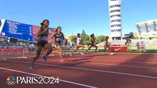 Tokyo silver medalist Keni Harrison BURSTS to 100m hurdles heat win at Trials | NBC Sports