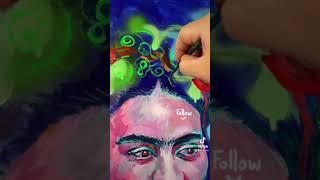 Frida Kahlo Painting, Frida Kahlo Art, Acrylic Painting, Spray Paint, Fluorescent Paint, RGB Light