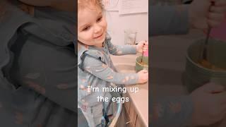 3 year old helping in the kitchen